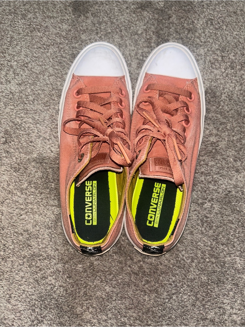 Converse Low Top Canvas Sneakers in Coral Pink and White
